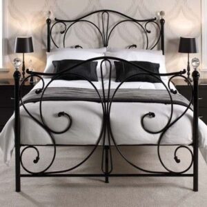 Zafira Metal Bed with Headboard and Footboard - Black - Size: Double