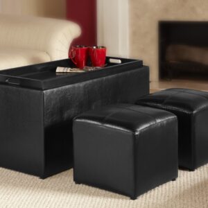 3 Piece PU Leather Coffee TableTray Storage Ottoman