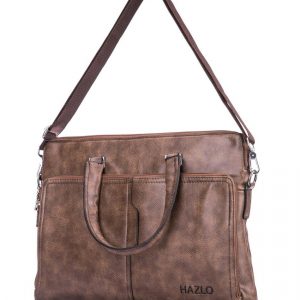 PU Leather Laptop Briefcase Shoulder Carry Bag - Brown