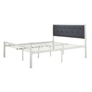 Zolteiro Metal Bed with Upholstered Headboard Grey White