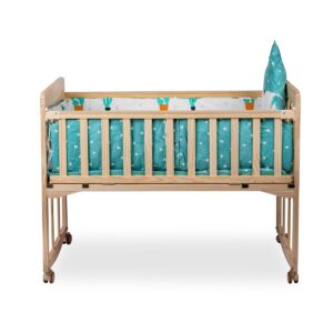 Wooden Baby Co Sleeper Camp Bassinet Crib w/ Bedding - Blue