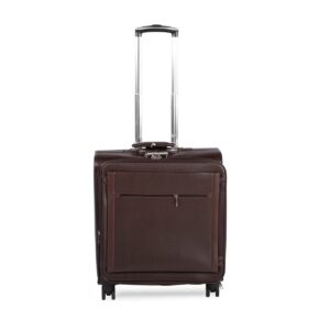 Faux Leather Trolley Briefcase Laptop Cabin Luggage Bag - Brown