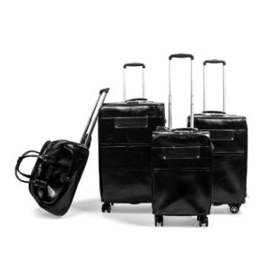 Gamanna 4 Piece PU Leather Vintage Trolley Luggage Bag Set - Black